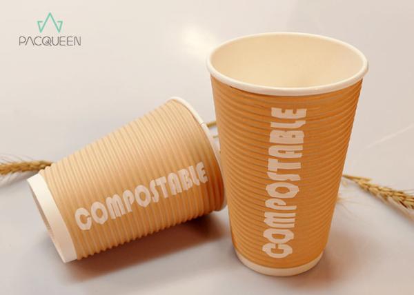 Heat Insulated Biodegradable Paper Cups , Disposable Cups For Hot Drinks