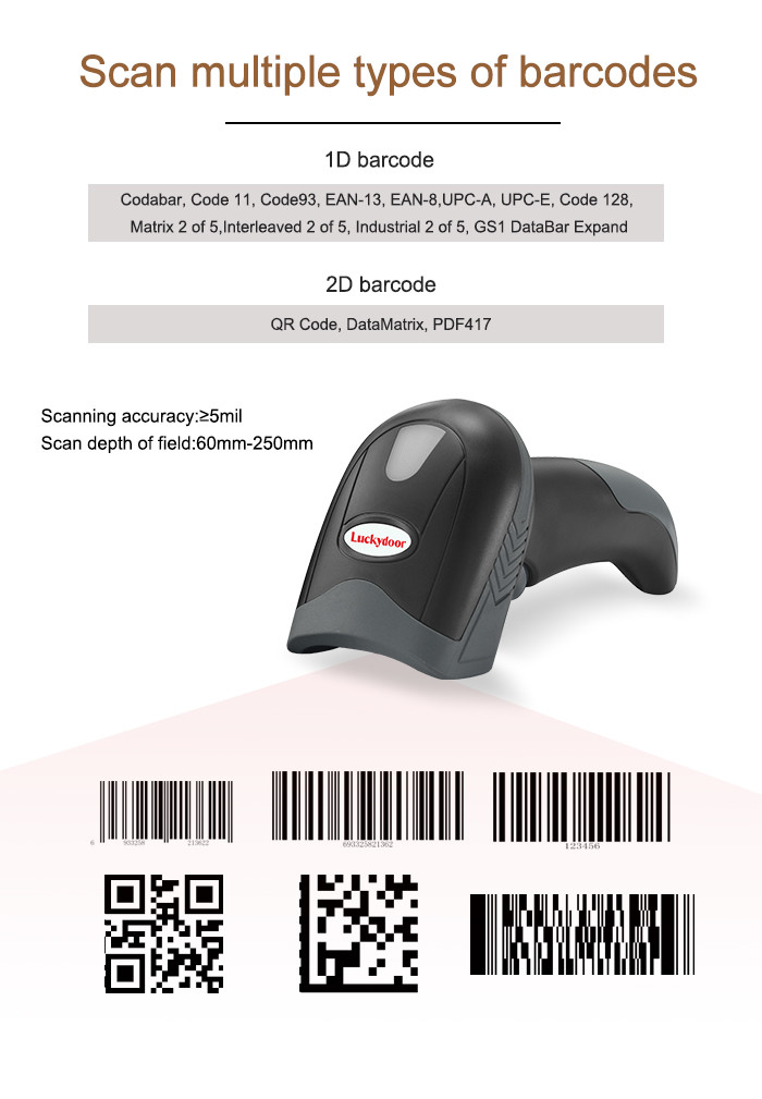 2D блок развертки 250mm/S штрихкода POS связал проволокой Handheld читателя кода QR с кабелем USB