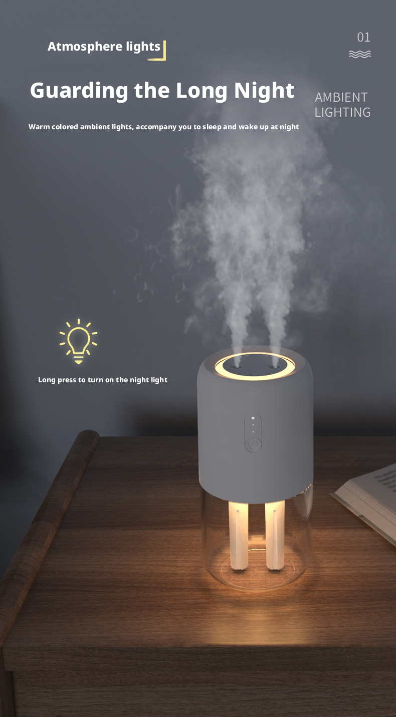 Dual Jet Ultrasonic Air Humidifier Large Mist Output Quiet Operation Home And Car Use