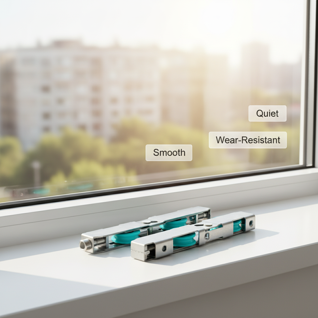 Stainless Steel Sliding Window Roller 15mm Noiseless Double Green Plastic Wheel