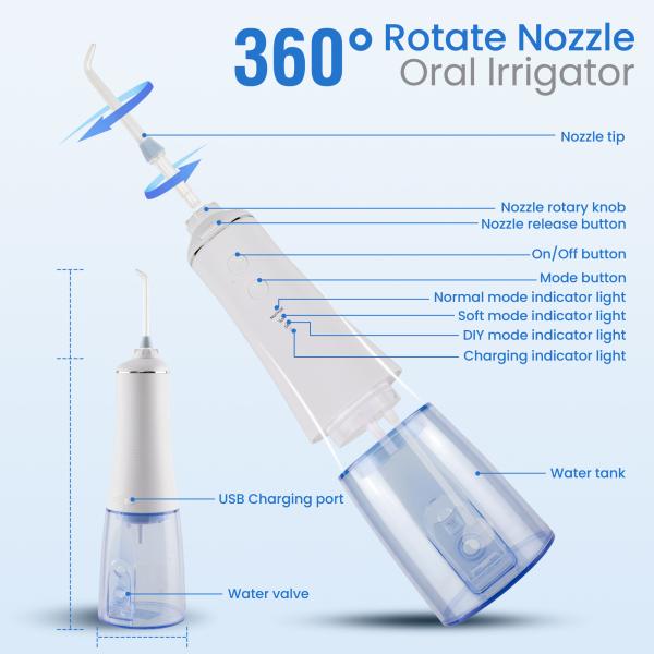 Бесшнуровая течебезопасная устная вода Flosser Irrigator 3 работая режима