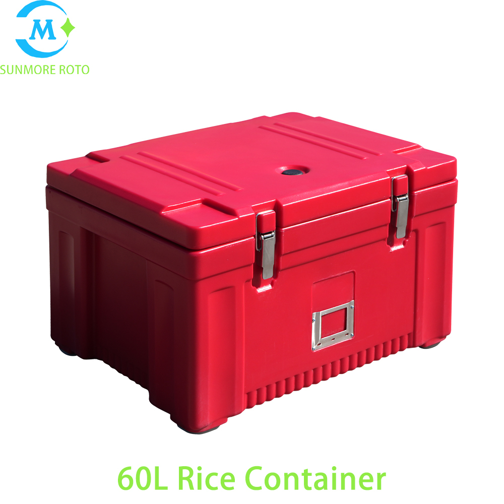 SUNMORE ROTO OEM 60L Rotomolded Insulated Rice Container, Stainless Steel Buckle Sealed Thermal Hot Food Box For Central Kitchen & Group Catering Delivery