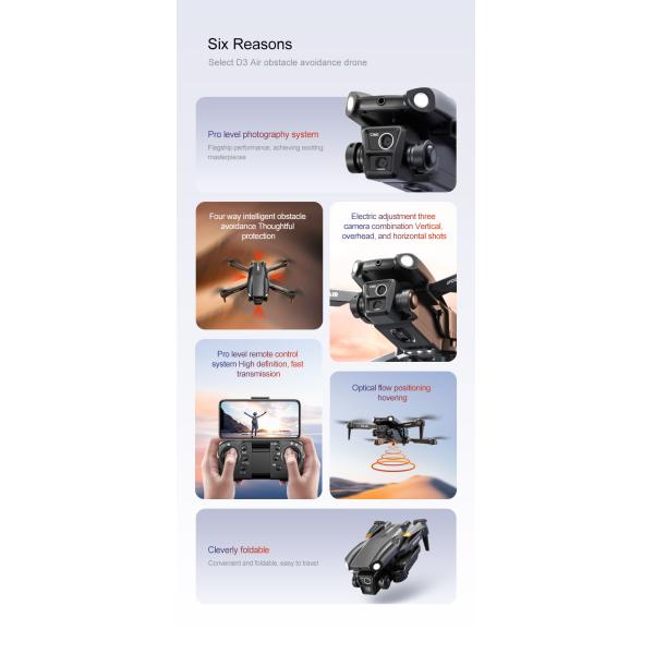 2024 D3 Air Drone LED Light 360-degree Tumbling Headless Mode Optical Flow Positioning Foldable RC Drone for Beginners