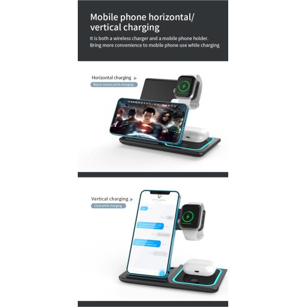 3 в 1 Контейнер складной быстрой беспроводной зарядки пользовательский логотип для телефона наушники IWatch