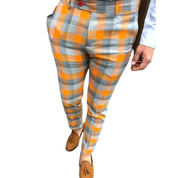 Light Wash Digital Print Polyester Trousers Multi-style Slim-fit Plaid for Casual Men