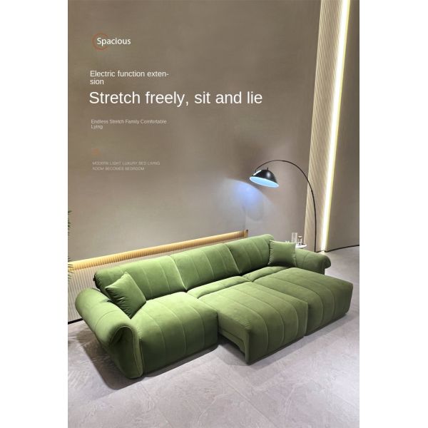 Multifunctional Folding Sofa Bed Dark Green Velvet Fabric Adjustable Extendable Sectional Corner Electric Villa Rectangle