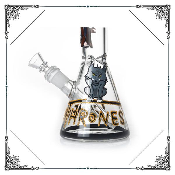 Hand Drawn Art Bong Beaker Bottom Heady Glass Smokig Pipe 14.4mm Joint