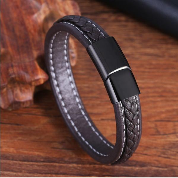 Stainless Steel Weave Leather Bracelet Unique Designs and More Layers for European Buyers
