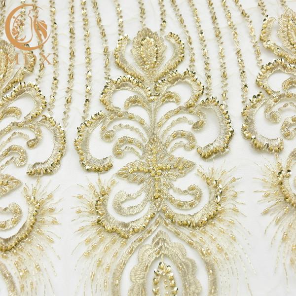 O ouro Sequined pesado perlou o nylon feito a mão macio da tela 80% do laço