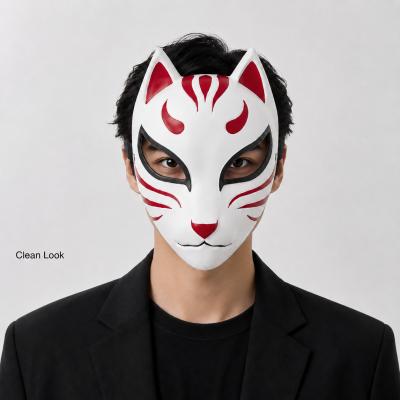 Premium Resin Kitsune Fox Mask - Authentic Japanese Anime Cosplay Half Face Mask for Men & Women. Traditional Kabuki Costume Accessory with Foam Padding & Adjustable Buckle Strap for Halloween Party