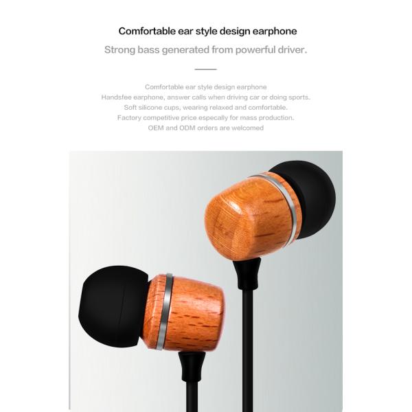 Wooden 98dB Wired In Ear Earbuds Lightweight Music Sound Earphones