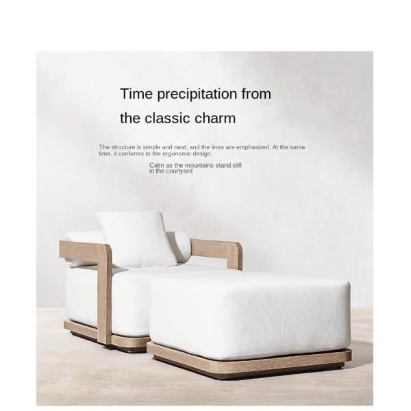 Solid Teak Wood Garden Sofa Set Outdoor Lounge Bed With High Rebound Sponge Cushion