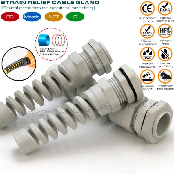 Spiral Cable Gland / Spiral Flexible Strain Relief Connector Nylon (Polyamide) 6 PG11 IP68 for 5-10mm Cable