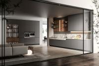 Customized PET Kitchen Cabinets Modern Gray Kitchen Cabinet With Winecase