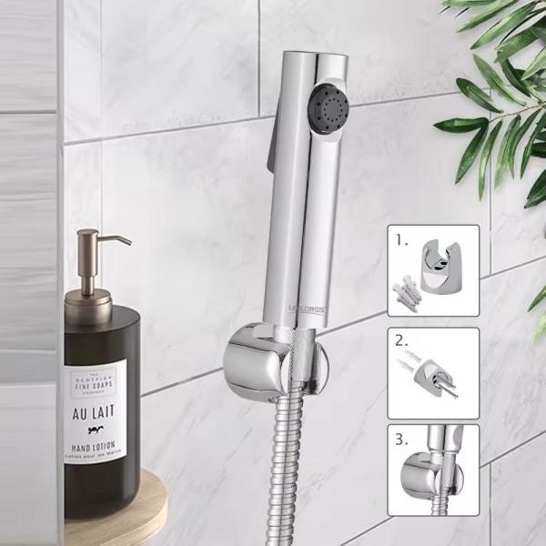 Wall Mounted Toilet Handheld Bidet Sprayer Hand Bidet Faucet with Dual Retractable Nozzle