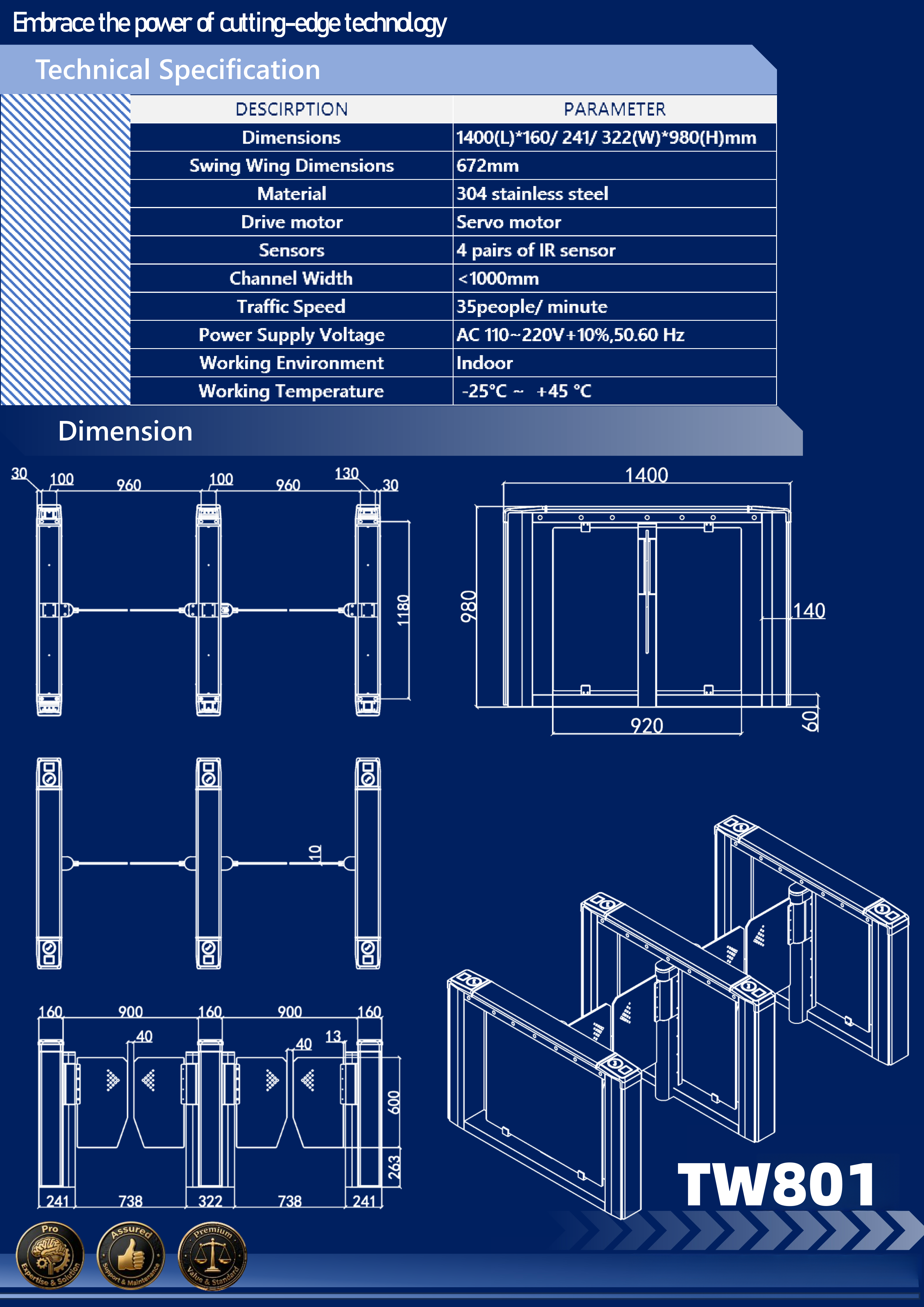 IP54 Stainless Steel Swing Gate Turnstile With Face Recognition 2 Way