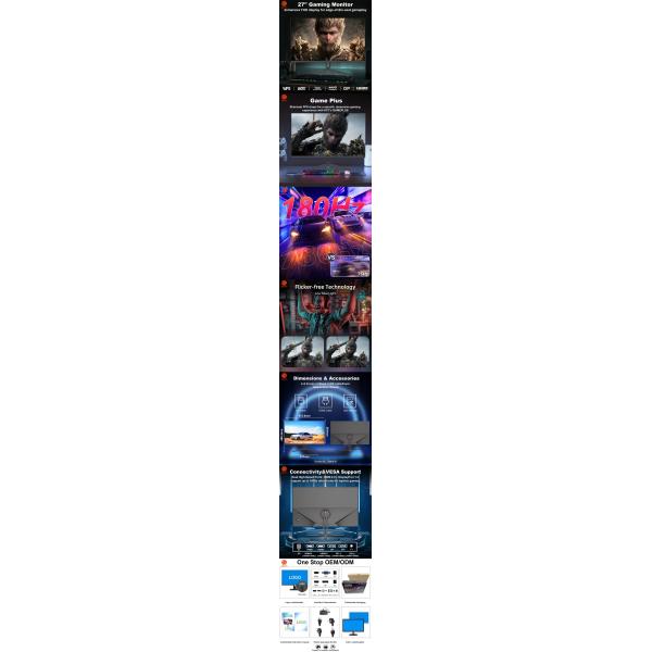 UHD 4K IPS Panel 180Hz 27 Inch Gaming Monitor with Fixed Bracket Customized Size