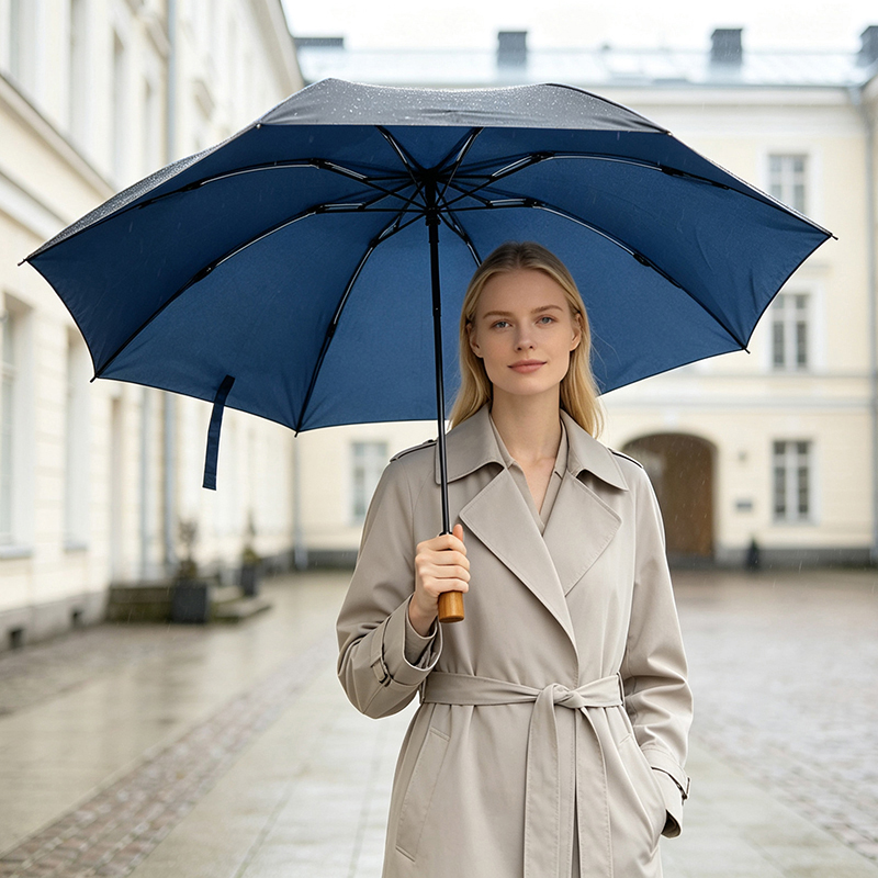 Semi-Automatic Folding Umbrella with Full Fiberglass Frame, 80 km/h Windproof