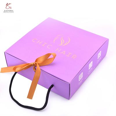 Pink Color Square Cosmetic Packaging Paper Box With Ribbon Handle