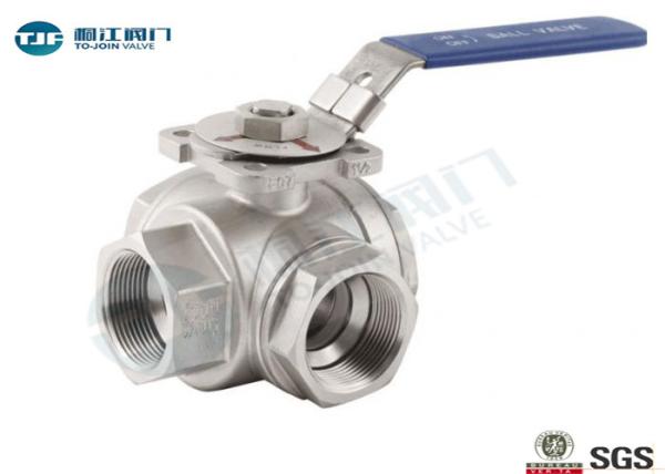 Threaded 3 Way Industrial Ball Valve ASTM A351-CF8M Type With Mounting Pad