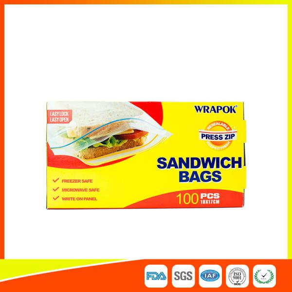 Food Grade Plastic Clear Recyclable Sandwich Bags , Reusable Bag With Zipper