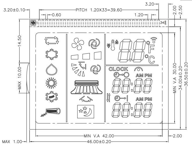 3.0 V Положительно отражающий сегмент TN LCD кондиционер дистанционное управление Управление температурой