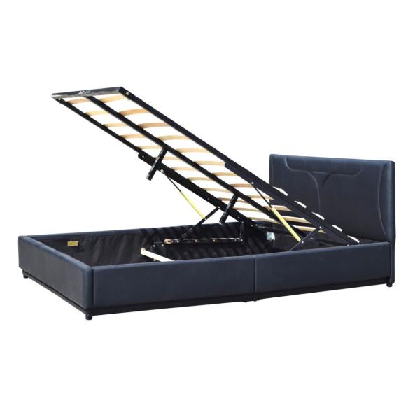 Черная османская кожа 4 фута 6 Мягкая двуспальная кровать Каркас газлифта Кровать для хранения
