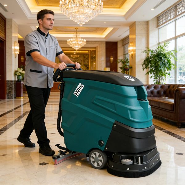 Battery Powered Walk Behind Floor Scrubber with 660mm Double Brush 400W Suction Motor