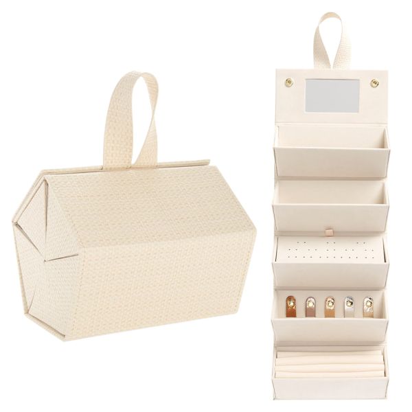 Customized Handmade Leather Jewelry Boxes Jewellery Storage Hexagon Fold Up Organizer
