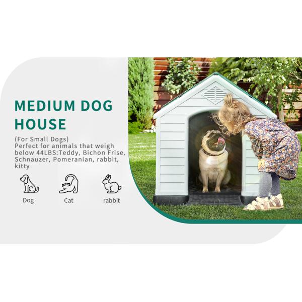 Large Plastic Dog House Outdoor Indoor Doghouse Puppy Shelter Water Resistant Easy Assembly Sturdy Dog Kennel