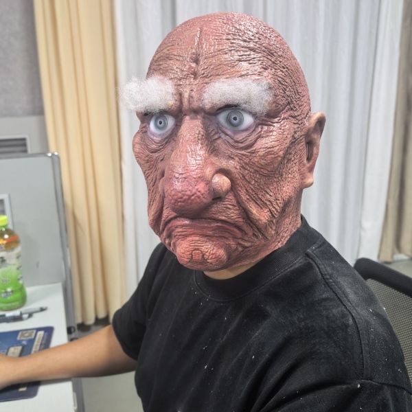 Realistic Old Man Latex Mask, Full Head Bald Elderly Mask with Wrinkles and White Eyebrows for Halloween, Cosplay, Party, Haunted House, Wholesale Latex Mask Manufacturer & OEM ODM Supplier