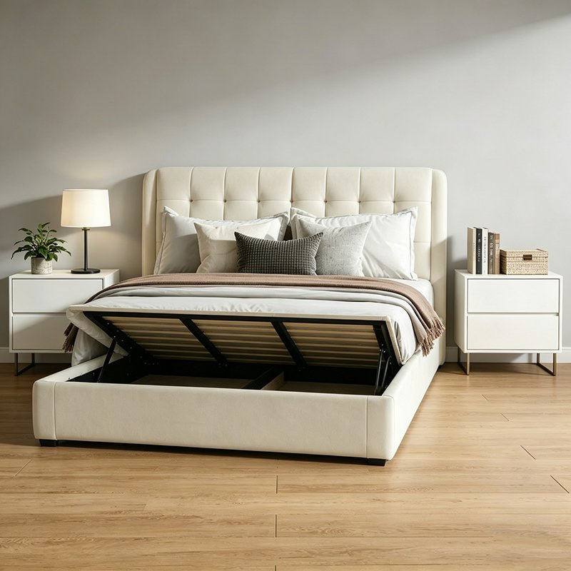 Luxury Style Wooden King Bed with Under Bed Storage Design