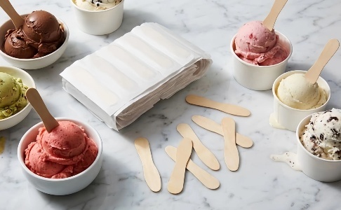 Small Disposable Ice Cream Individually Wrapped Wooden Spoons 94mm Bulk