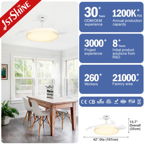 White Folding Blades Design LED Ceiling Fan with BLDC Motor and Retractable Blades
