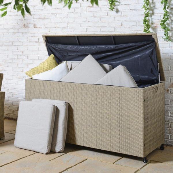 Spacious Multifunctional Wicker Rattan Garden Storage Box with Wheels by AJUNION