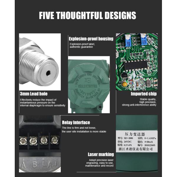 Customized Support Explosion-proof Pressure Transmitter 4-20mA 1/2 Thread Connection