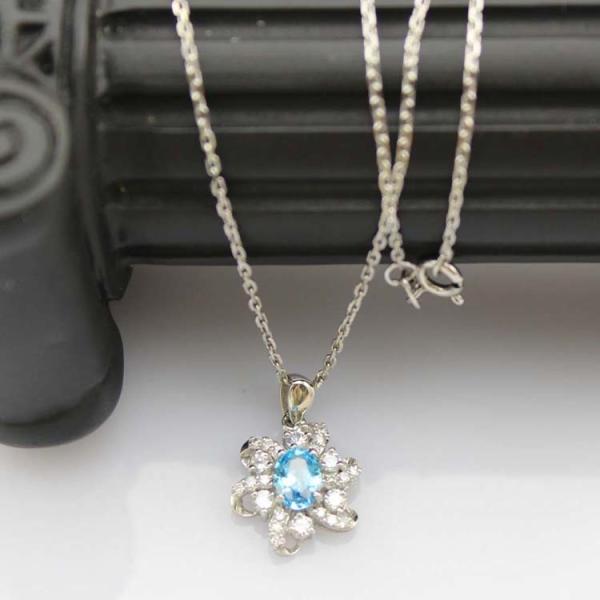 Sterling Silver Cable Chain  Oval Green Cubic Zircon Pendant Necklce (P10)