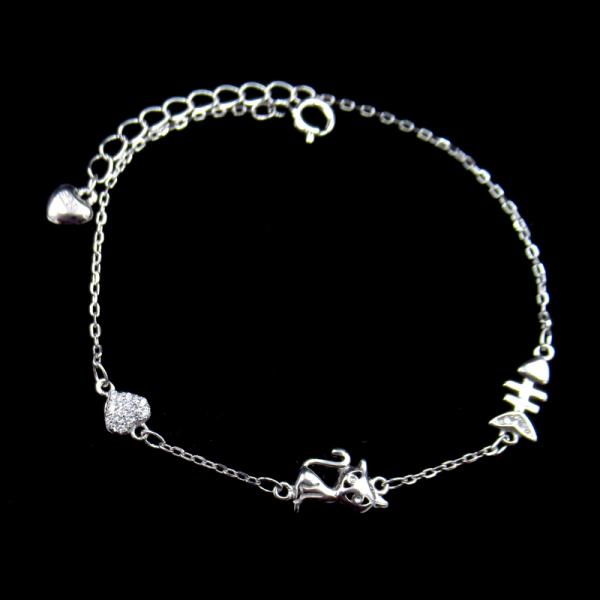 Cross Sterling Silver Heart Bracelet / Lightweight 925 Silver Chain Bracelet