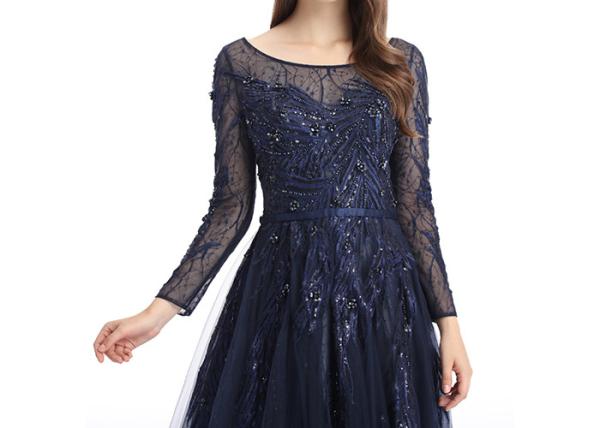 Women Sexy Wrap Plunging Sparkle Prom Dresses With Sleeves A - Line Style