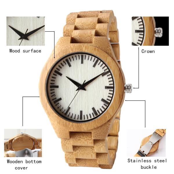 Dropshipping Eco Friendly Bamboo Wrist Watch Engraved With Japan Quartz Movement