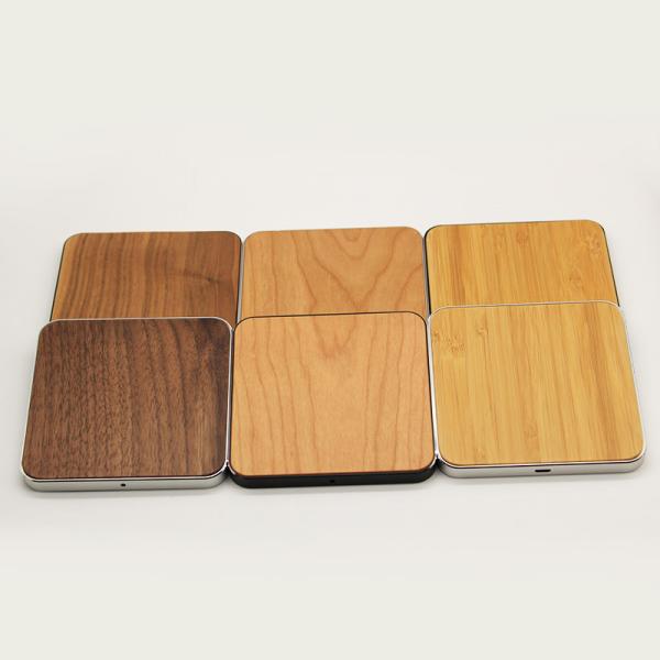 10W Qi Wireless Wooden Phone Charger Square Shape with Aluminium Alloy Base