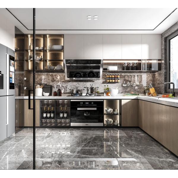 High Glossy Lacquer Finished Modular Kitchen Cabinet With Sink For Villa Townhouse