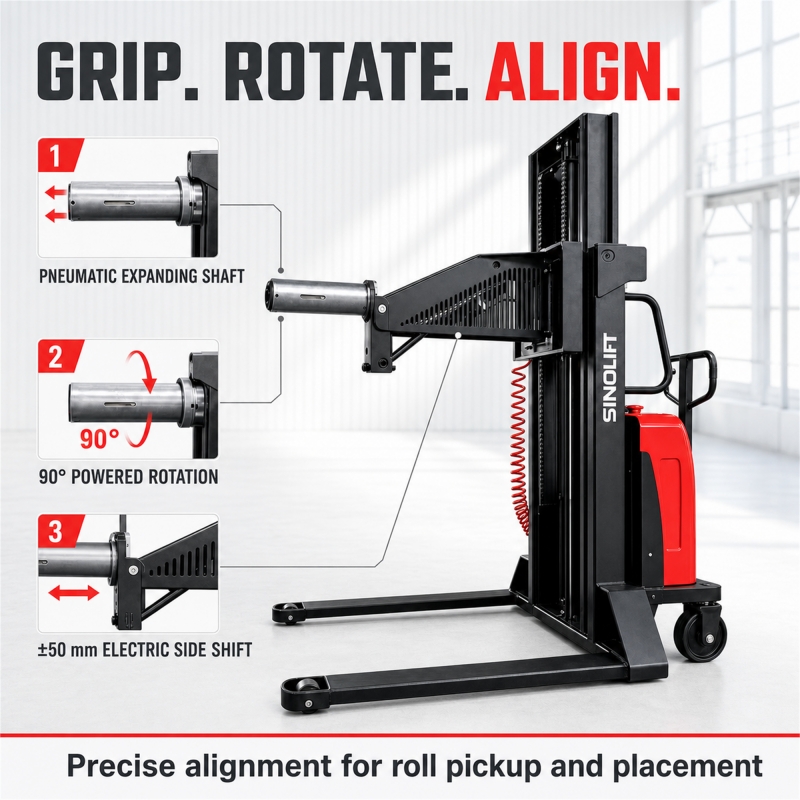 SINOLIFT Semi-Electric Roll Lifter with Pneumatic Expanding Mandrel