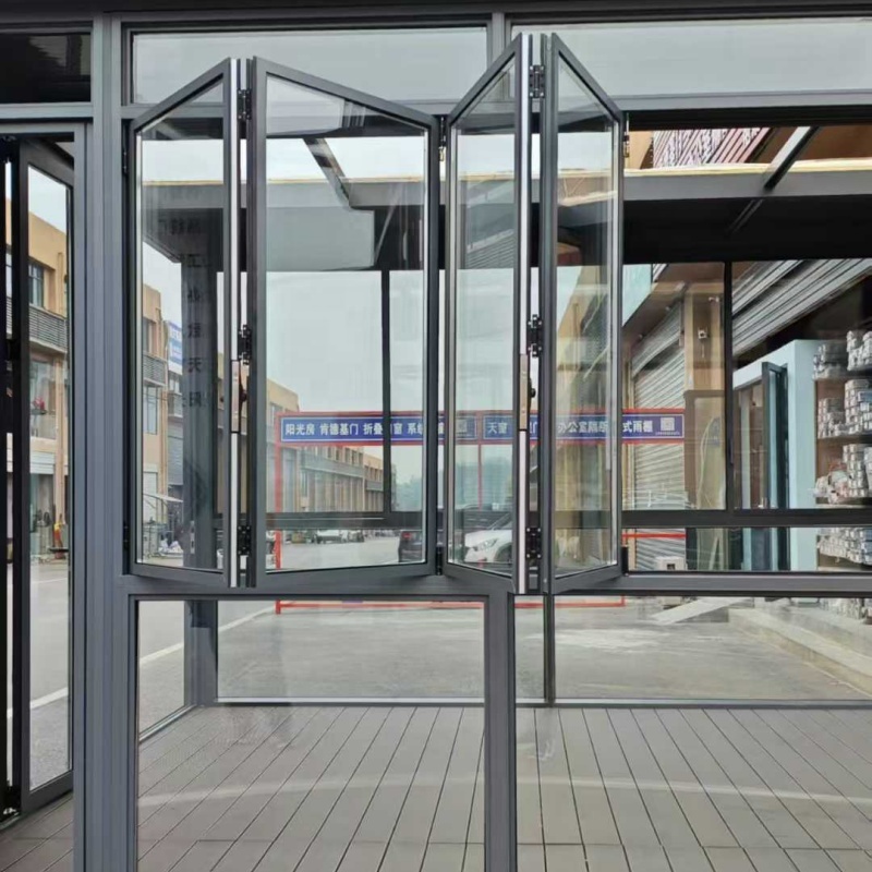 Thermal Break Horizontal Folding Window Double Glazed Exterior Balcony Foldable Aluminum Bifold Tempered Glass Modern Kitchen
