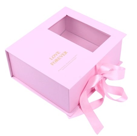 Luxury Rose Flower Gift Hinged Cardboard Box Clamshell Rigid Paper Box PVC Window