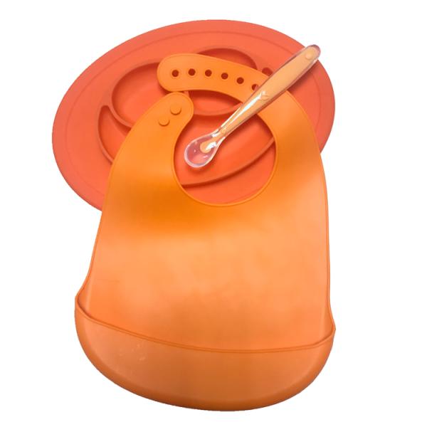 Octagonal Shape Silicone Placemat Plate Baby Spoons And Waterproof Bib