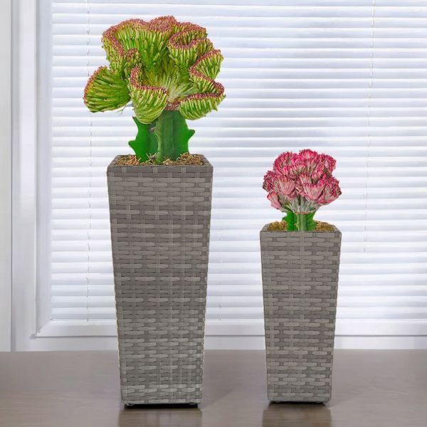 Outdoor Indoor Rattan Flower Pot Wicker Garden Square Planter