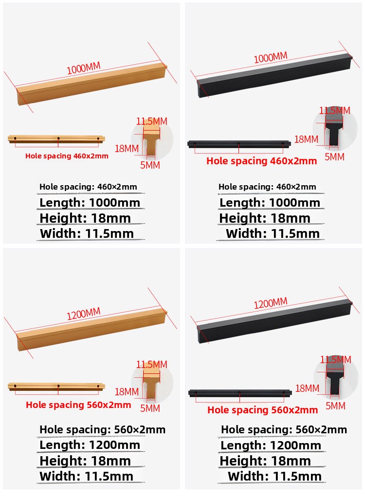 Hidden Aluminum T-Shaped Cabinet Handle with Contemporary Design for Kitchen & Bathroom Drawers Easy Installation 18mm Height