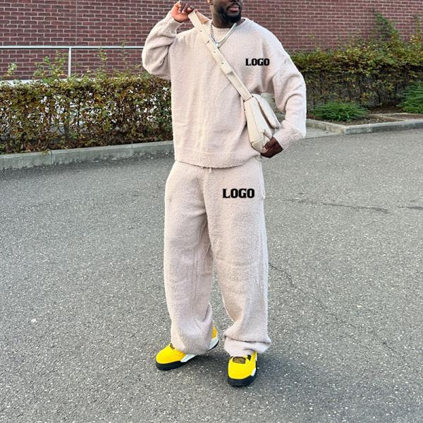 Fabricantes de ropa juego de joggers de invierno mohair caluroso sudadera y saco de pantalones de deporte apilados juego de trajes de deporte para hombres logotipo personalizado