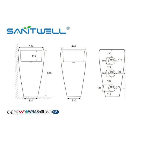 Rectangular Shape Bathroom Pedestal Basins Self Cleaning Glazed White Color